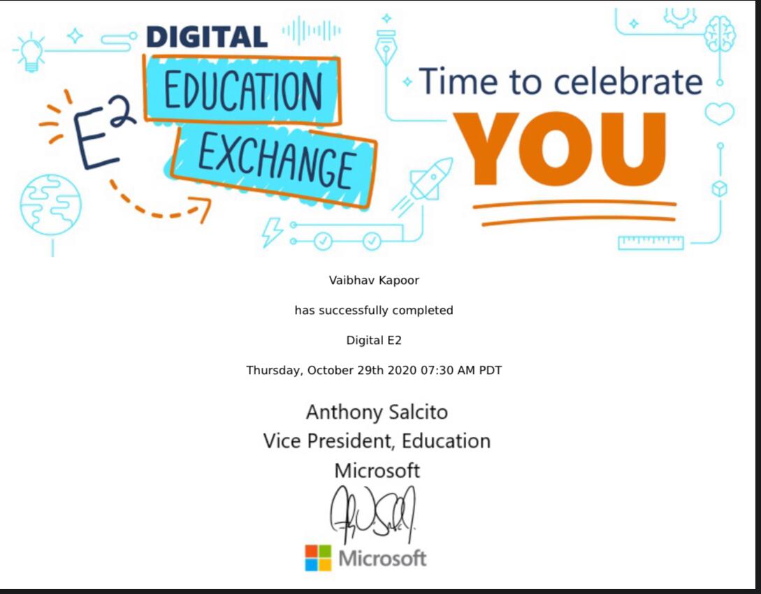 Immensely elated to be a participant of the prestigious E2 Summit 2020 organised by @MicrosoftEDU @SchoolAjanta @HPSC20