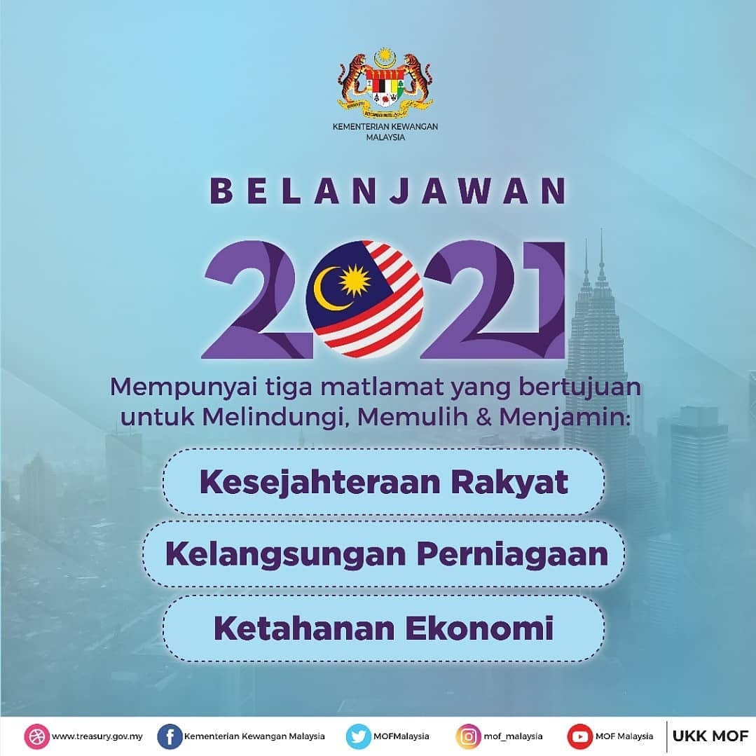 JPenerangan's tweet photo. Tiga matlamat utama Belanjawan 2021 bertujuan untuk melindungi, memulih dan menjamin Kesejahteraan Rakyat, Kelangsungan Perniagaan, dan Ketahanan Ekonomi. https://t.co/C29XGtRaLt