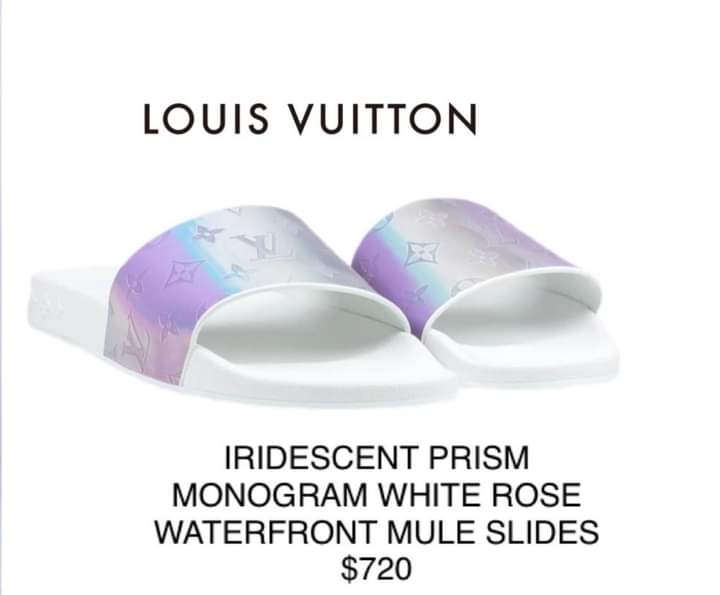 bngtanislegends on X: so the sandals jin was wearing was louis vuitton's  iridescent prism monogram slides that cost $720 dollars that costs 34,  772.76 in philippine peso-  / X