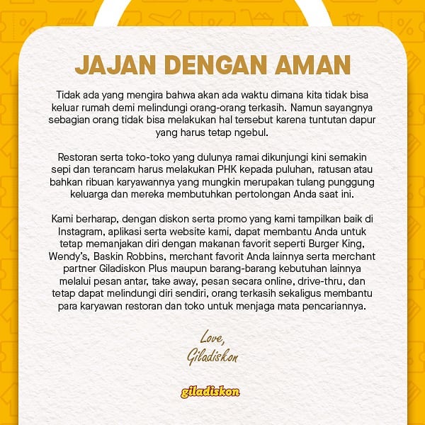 Giladiskon's tweet photo. Saat pandemi seperti sekarang ini, yuk kita saling support satu sama lain🥰

#giladiskon #supportlocal #supportbrandlocal #JumatBerkah https://t.co/wZEo9heeU3