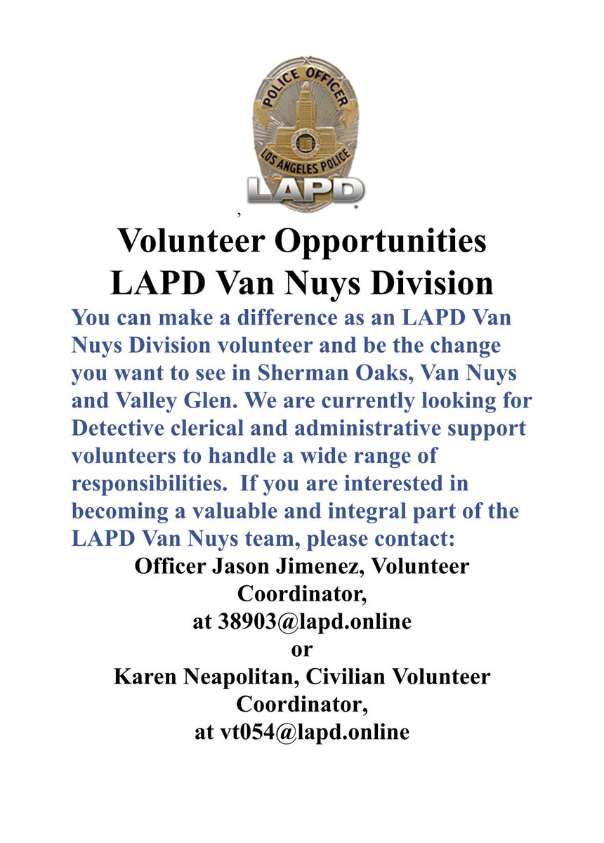 Volunteer Opportunities at Van Nuys Division.