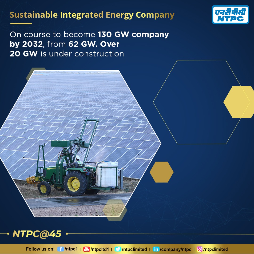 ntpclimited's tweet photo. #Sustainable Integrated #Energy Company (1/3).
#45YearsofNTPC 
@MinOfPower @OfficeOfRKSingh @PIB_India @CMDNTPC @NEEPCOlimited @THDCIL_MOP https://t.co/beOsBa045y