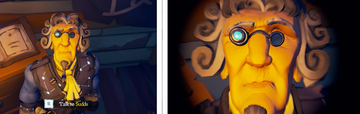 nomezilla's tweet photo. @SeaOfThieves I must know.....What color eyes does Sudds have? I tried to look from all the angles but he followed me all around with those star gazing eyes. ✨✨✨ https://t.co/BFhMuKmEM3