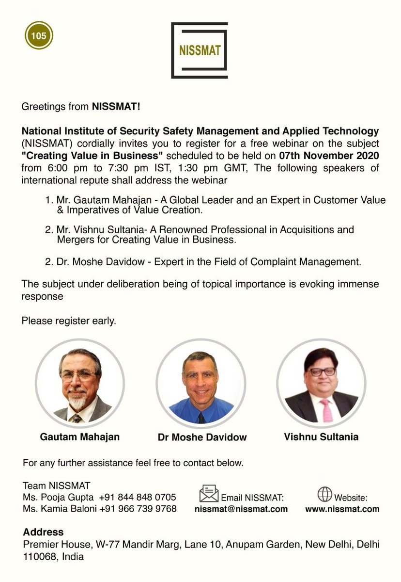 Do register for this webinar 'Creating Value in Business' scheduled to be held on 7th Nov'20, 6:00 PM to 7:30 PM IST, 1:30 PM GMT. 
#ValueInBusiness #CreatingValue
@ValueCreationJ