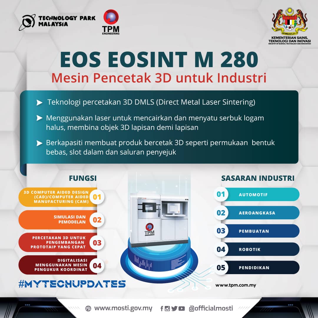 officialmosti's tweet photo. Mesin EOS Eosint M280 adalah berdasarkan teknologi percetakan 3D DMLS (Direct Metal Laser Sintering). Teknik percetakan 3D ini menggunakan laser gentian untuk mencairkan dan menyatu serbuk logam halus, membina objek 3D lapisan demi lapisan.
#mosti
#mytechupdates https://t.co/vaAT2V6EPu