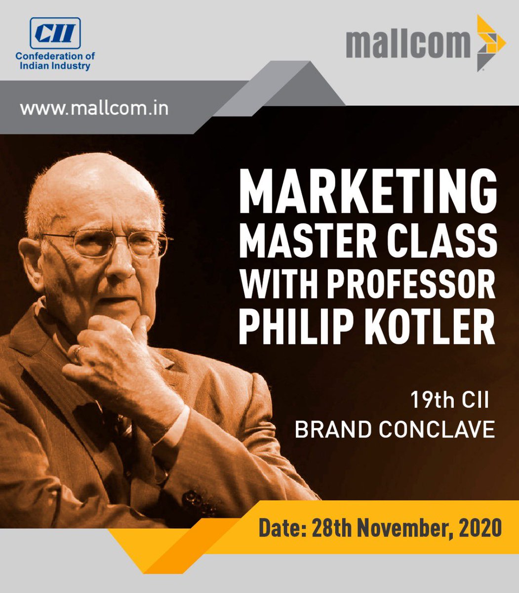 Mallcom_India's tweet photo. At the 19th Brand Conclave by CII, Mallcom is proud to be the Associate Sponsor for Marketing Master Class with Prof. Philip Kotler, the Father of Modern Marketing. 

#BrandConclave2020 #BrandConclave #CII #CIIBrandConclave #PhilipKotler #MallcomIndia #Mallcom #MasterClass https://t.co/YN4tMYGQKV