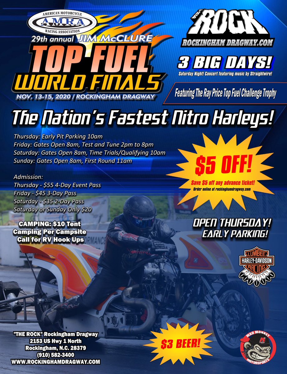 2019AMRALive's tweet photo. November 13-15 at Rockingham Dragway in Rockingham, NC join us for the last of the 2020 season!!
#amra  #amralive  #motorcycledragracing https://t.co/94lUfdIJvR