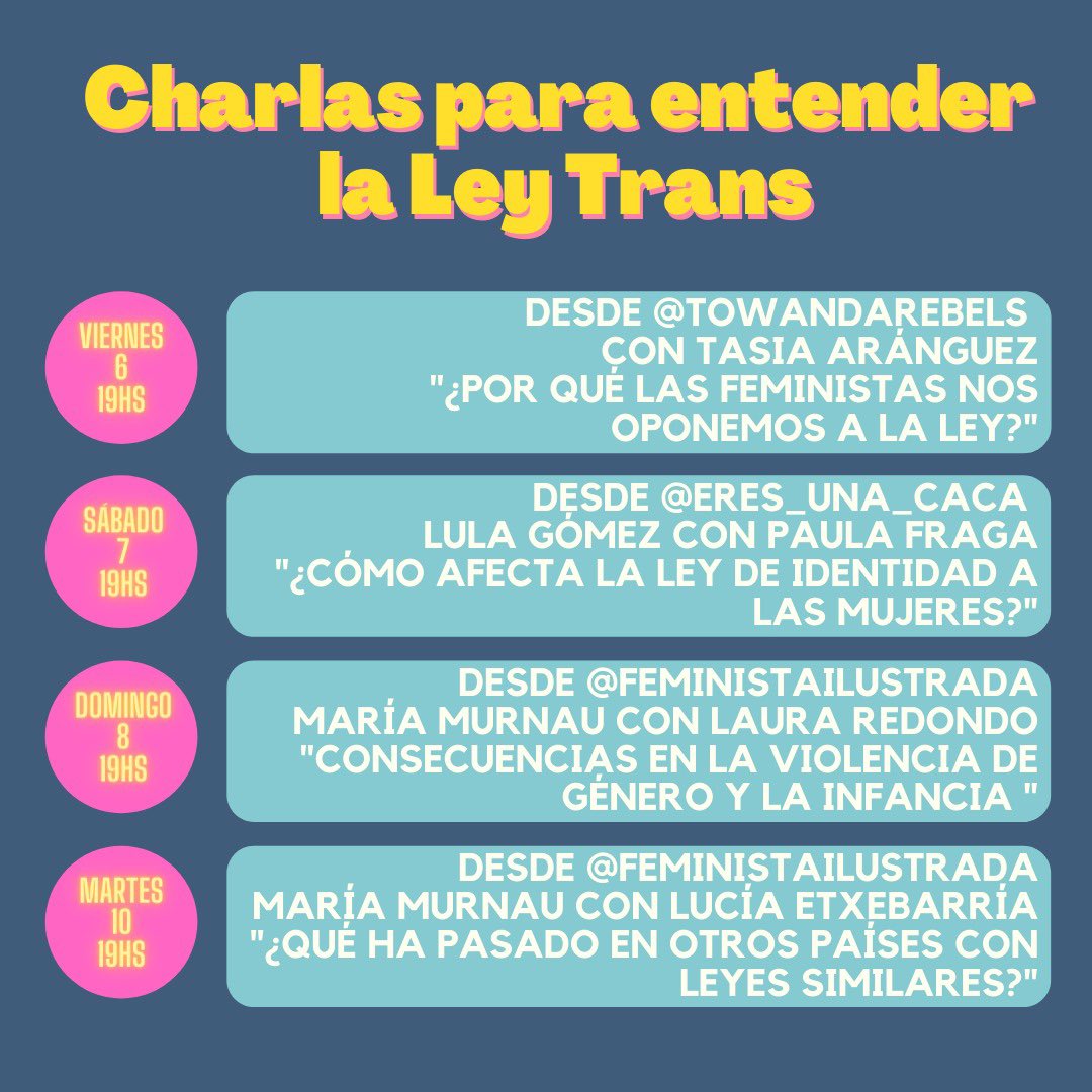 DraLauraRedondo's tweet photo. Debido a la gran desinformación que hay con la”Ley Trans”y las graves consecuencias en mujeres y menores de distorsionar la categoría sexo, objetiva y necesaria para visibilizar la violencia, lanzamos un ciclo de charlas con distintas profesionales. Os esperamos en Instagram ✊🏼💜 https://t.co/agICJtRCll