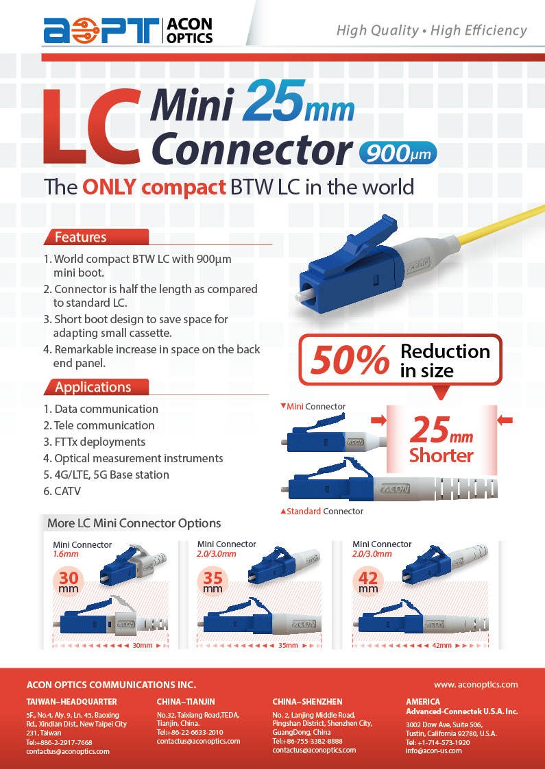 AconOptics's tweet image. Check out world&apos;s shortest BTW LC connector.
#25mm
#space_saving 
#5g 
#LC 
#connector 
#basestation 
#datacenter 
#FTTA
#FTTH 
#FTTx 
#aconoptics 
aconoptics.com