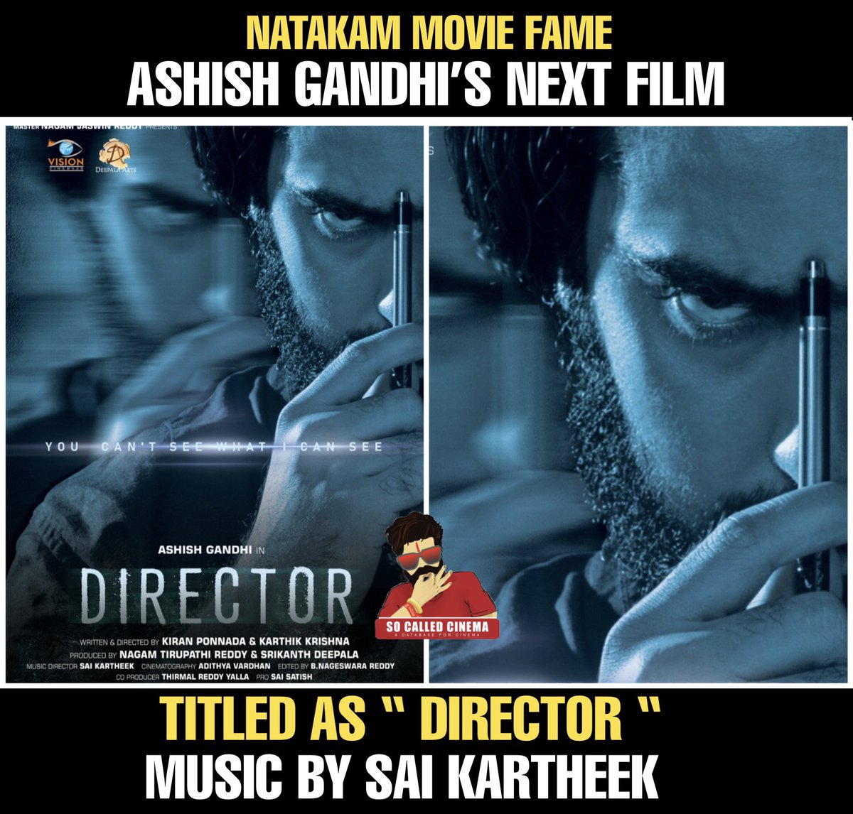 First Look of Natakam fame <a href="/itsashishgandhi/">Ashish Gandhi</a> ‘s #Director 

🎬 <a href="/_kiranponnada_/">Kiran Ponnada</a> &amp; <a href="/_karthiKrishna_/">Karthik Krishna</a>
🎹 #SaiKarthik 🎥<a href="/adithyaaadi9/">adithya aadi</a>

#DirectorFirstLook #SoCalledCinema