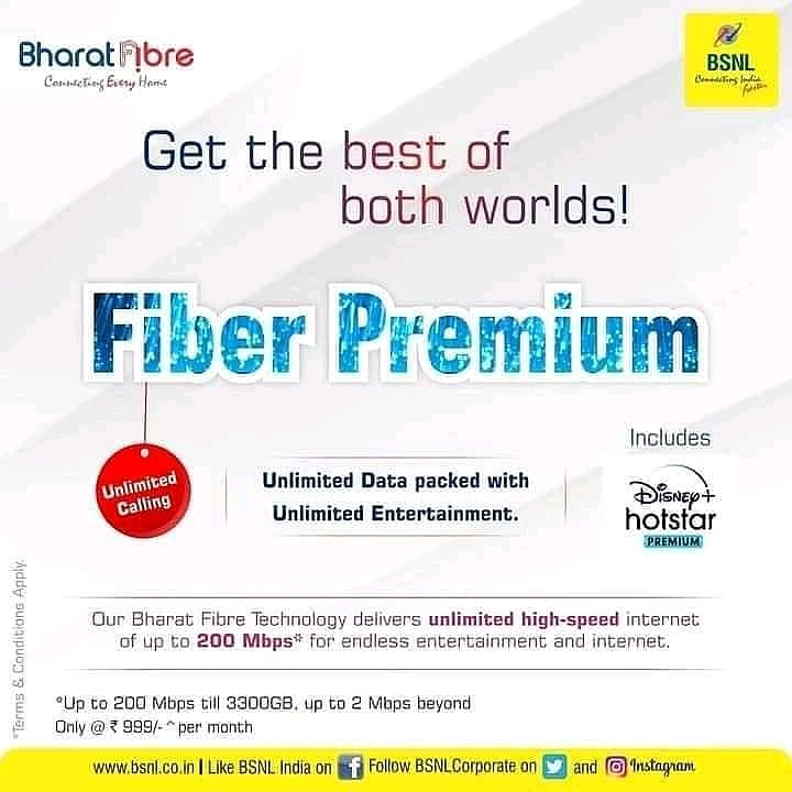 BSNL_GJ's tweet photo. #BSNL #Broadband on fiber with speed upto 200 Mbps till 3300 GB data download &amp; Unlimited calling for 24 Hrs only @ Rs 999  per month. For booking call 1800 345 1504 or click https://t.co/j53CwfI6Iu
Conditions Apply #FTTH #COVID19india @BSNLCorporate @CMDBSNL @CGM_GUJ_BSNL https://t.co/BJ2az26lE6