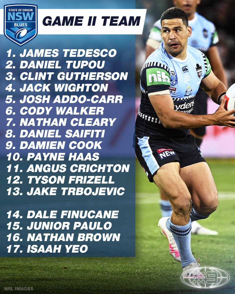 Nrl On Nine On Twitter Freddy Has Swung The Axe For Origin Game Ii Meanwhile Val Holmes Returns From Suspension At Fullback Read Https T Co Dzsx5jtkje Origin Live And Exclusive On Channel 9 9wwos