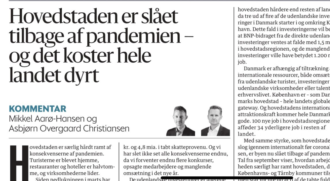 Asbjørn Overgaard (@asbchr) on Twitter photo Hovedstaden er hårdt ramt af coronakrisen - og det går ud over hele Danmark. Det skriver Mikkel Aarø-Hansen fra <a href="/Wonderful_CPH/">Wonderful Copenhagen</a> og jeg om i <a href="/berlingske/">Berlingske</a> idag. Der er behov for et fornyet strategisk fokus på hvordan vi sikrer væksten i hovedstaden - til gavn for hele DK Hovedstaden er hårdt ramt af coronakrisen - og det går ud over hele Danmark. Det skriver Mikkel Aarø-Hansen fra <a href="/Wonderful_CPH/">Wonderful Copenhagen</a> og jeg om i <a href="/berlingske/">Berlingske</a> idag. Der er behov for et fornyet strategisk fokus på hvordan vi sikrer væksten i hovedstaden - til gavn for hele DK