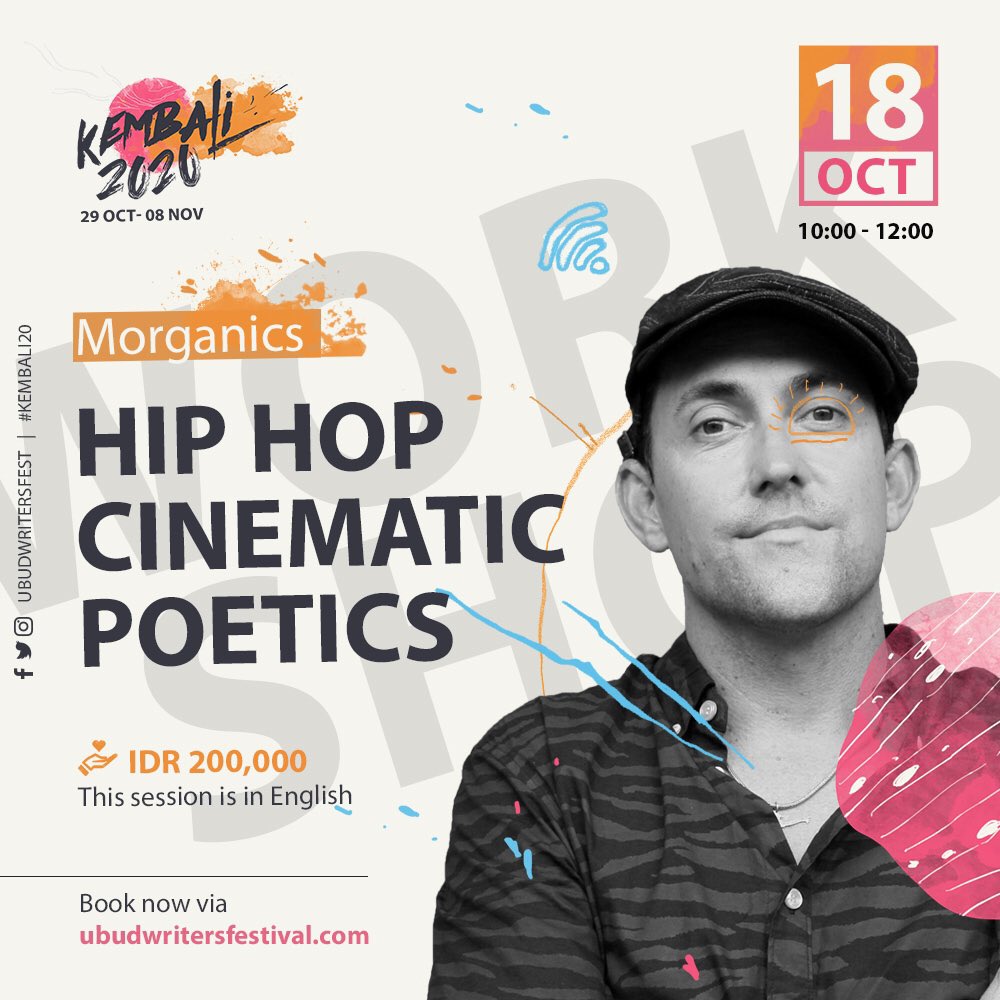 morganicsonline's tweet photo. Join me this Sunday for an online poetry workshop using elements of freestyle and beatbox through a cinematic lens. @ubudwritersfest https://t.co/KzFfuwCdLg