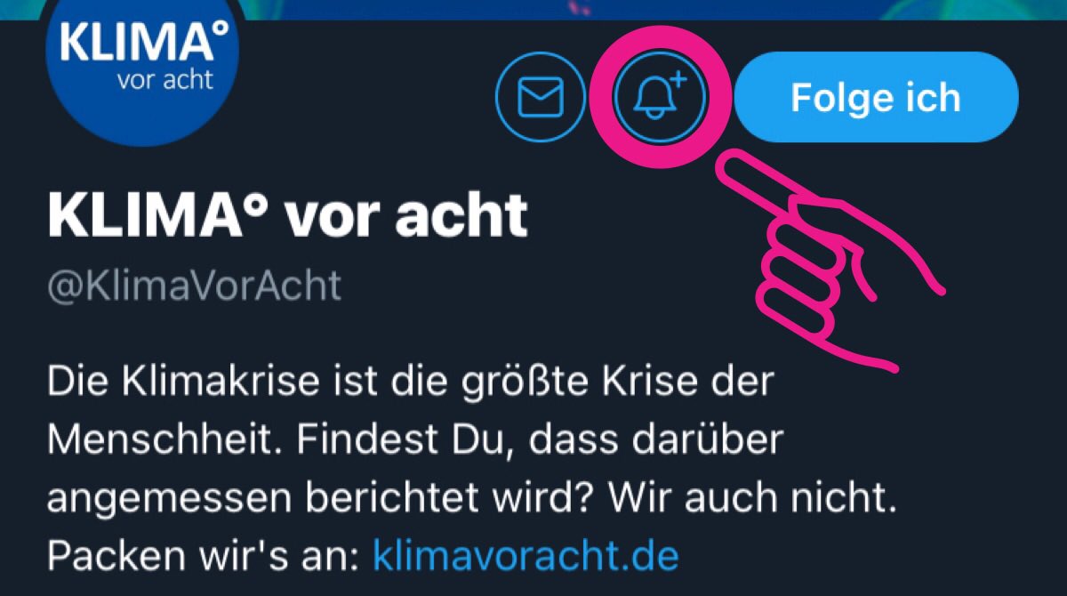 Ihr möchtet #Klimanews kurz vor acht nicht mehr verpassen? Ihr wollt uns bestmöglich unterstützen? Dann aktiviert die kleine Glocke 🔔 in unserem Profil. Jeder Retweet, jedes Zitat mit Hashtag #KlimaVor8 verhilft uns zu mehr Bekanntheit… und die wird noch dringend gebraucht.💚🙏