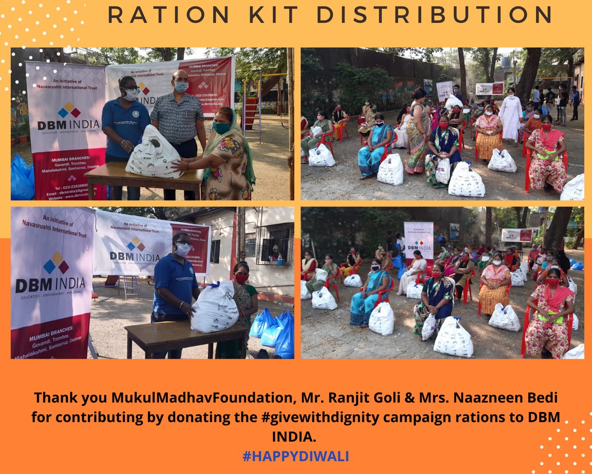 DBMission's tweet photo. Thank you @mukulmadhavfoundation  @ranjeetthegoli &amp; Mrs. Naazneen Bedi for contributing by donating the #givewithdignity campaign rations to the Dharma Bharthi Mission. 
#happydiwali #supportdbm #dbmindia #TeamDBM https://t.co/lX9NteSyy4