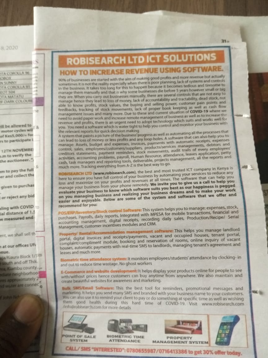 bevalynekwambo3's tweet image. #DigitikaNaROBISEARCH
There are many ways one can use to increase profit and add value to your business. Grab a copy of @TheStarKenya today and learn more about technology and profit addition The Star Magazine pg.31. Grab a copy to read more. For More, Call 0716413386/0780655987