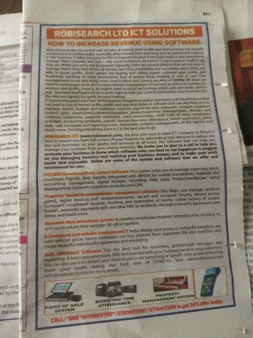 bevalynekwambo3's tweet image. #DigitikaNaROBISEARCH
There are many ways one can use to increase profit and add value to your business. Grab a copy of @TheStarKenya today and learn more about technology and profit addition The Star Magazine pg.31. Grab a copy to read more. For More, Call 0716413386/0780655987