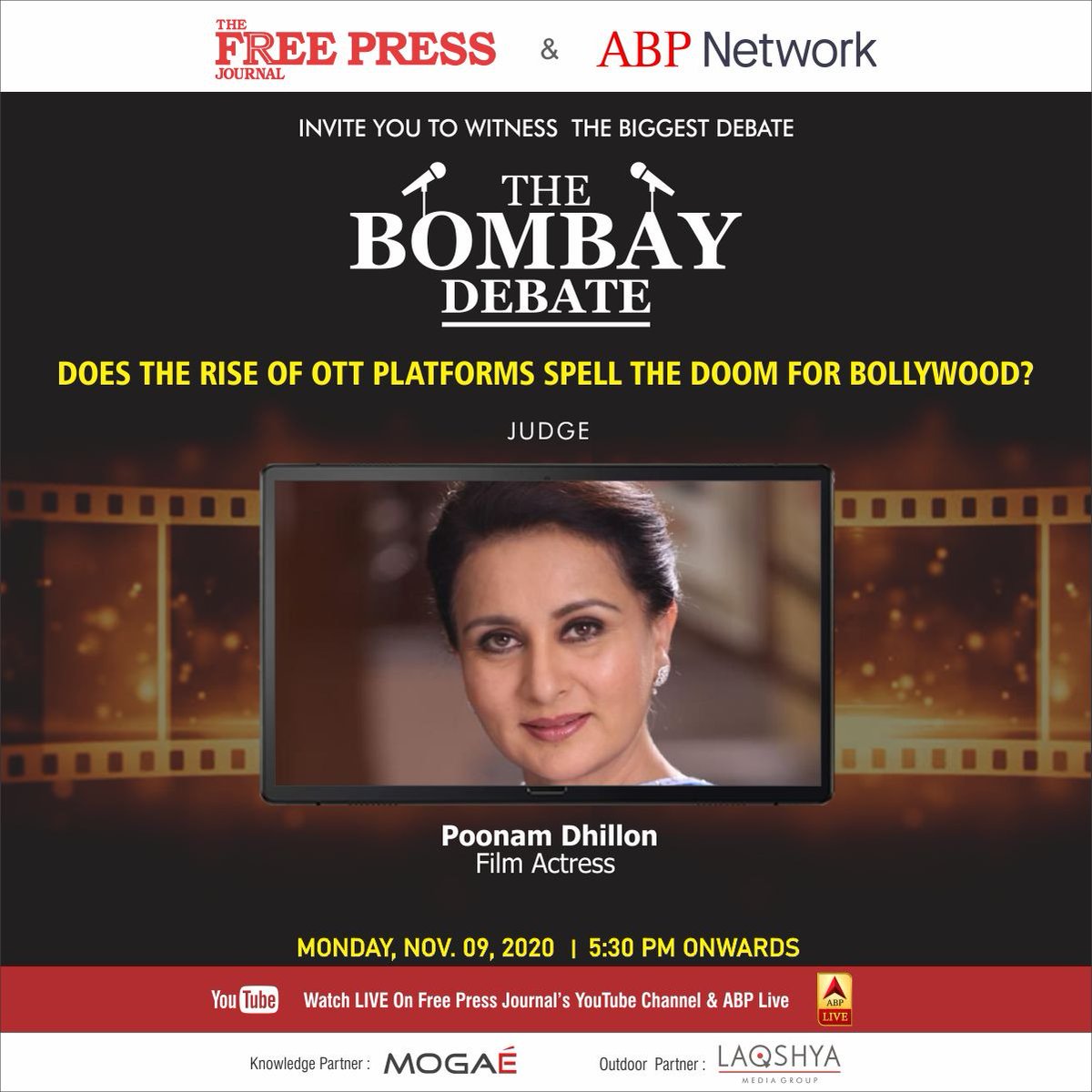 fpjindia's tweet photo. The Bombay Debate: Does the rise of OTT platforms spell the doom for Bollywood?
@poonamdhillon @panavi @ABPNews @_SandeepGoyal_ 
https://t.co/CDuRXl6sfX https://t.co/1C2ggnGBQx
