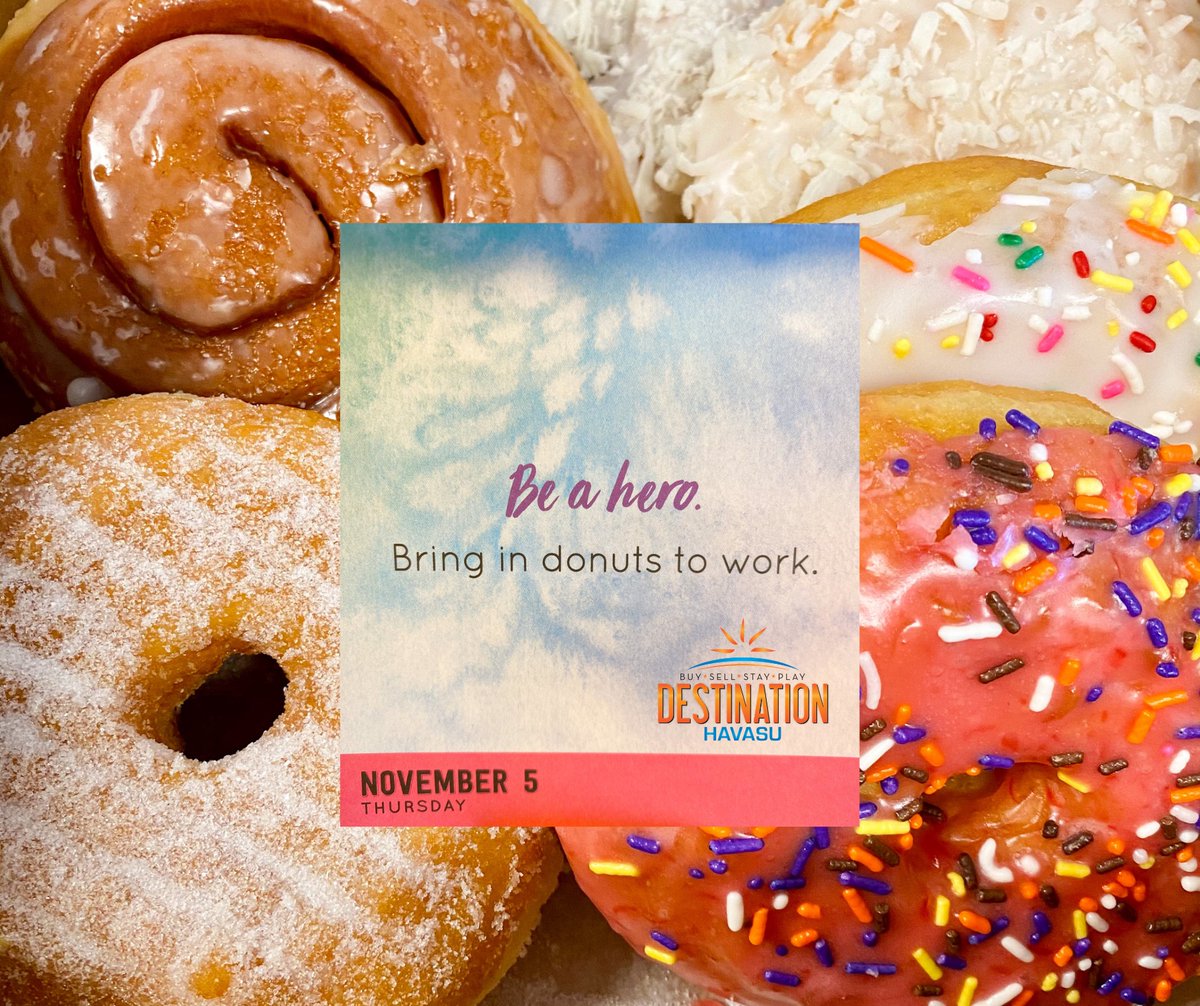 VisitLakeHavasu's tweet photo. Happy  National Donut Day! Thank you Brenda for being our HERO today! We love the Donut Post! #nationaldonutday #lakehavasu #destinationhavasu #realestate #lifewithsprinkles https://t.co/qqlibpZwh6