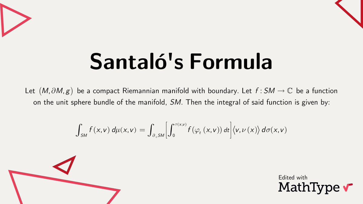 MathType's tweet image. Lluís Antoni Santaló was a Spanish #mathematician who greatly contributed to the improvement of math teaching in Spanish-speaking countries. He was an expert in #IntegralGeometry, which he pioneered and wrote several books about #Geometry #MathType