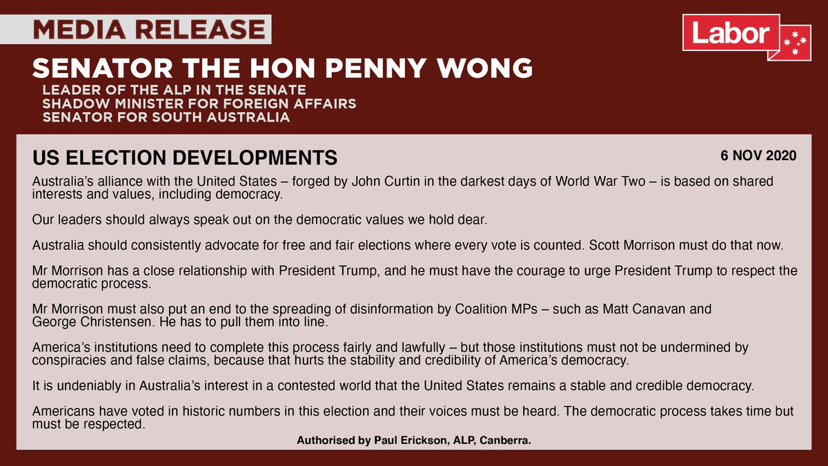 Statement from Labor Leader <a href="/AlboMP/">Anthony Albanese</a> and me on developments in the US election.