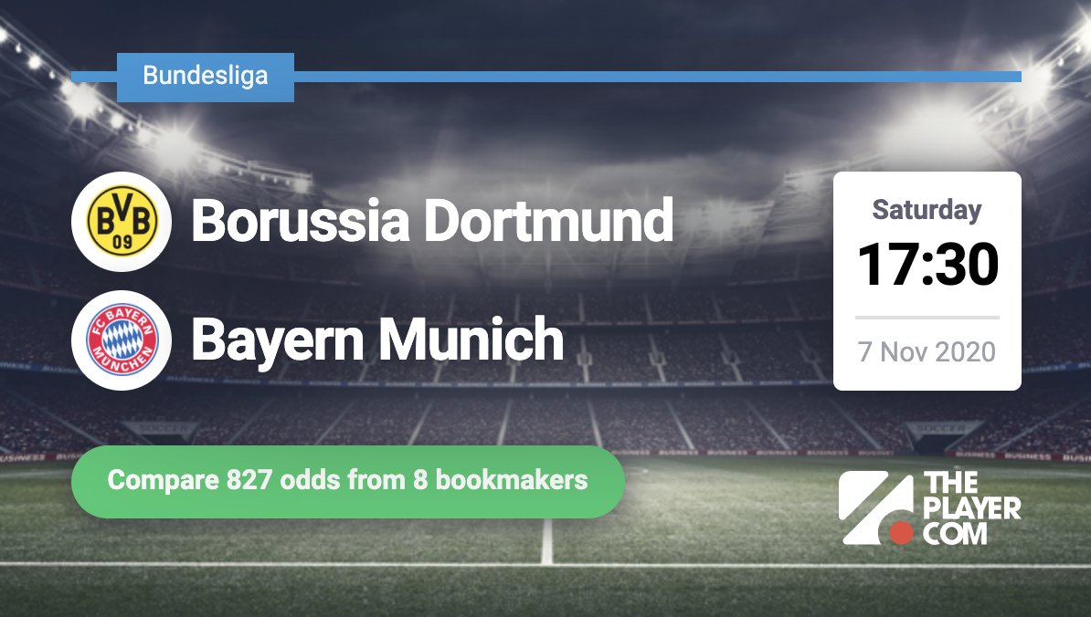 Der Klassiker! Join us in following the odds on two of Europe's hottest teams - the youngling sensation Borussia Dortmund vs Bayern "possibly the best team in the world" Munich!

theplayer.com/odds/AGgAiAawi…