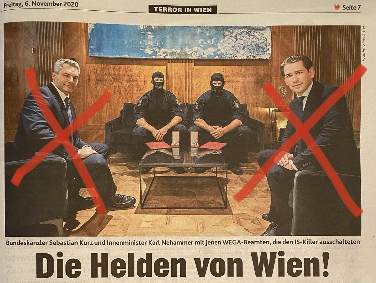 abwerzger's tweet photo. Die Helden von Wien in der @krone_at. Ich hab’s mal entsprechend korrigiert. Die vorderen Zwei sind bestimmt keine Helden, der Linke zu 100% nicht. Dank der #wega. #wienATTACK #terrorattackVienna https://t.co/K2XUnmnZRX