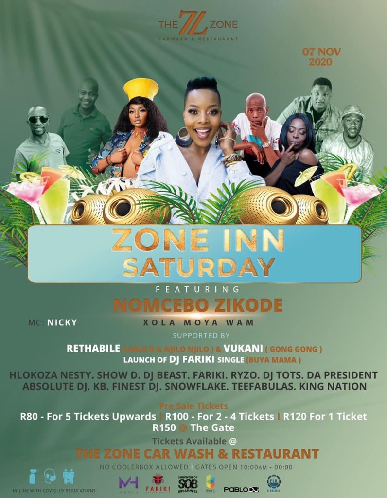 TheZone_Bloem's tweet image. Last Day For Pre-Sale Tickets

(per ticket)
R80 5 Tickets Or More
R100 2 - 4 Tickets
R120 1 Ticket
R150 At The Gate (Saturday 07 Nov)

Limited Tickets Available At The Zone

#TheZoneCarwashAndRestaurant