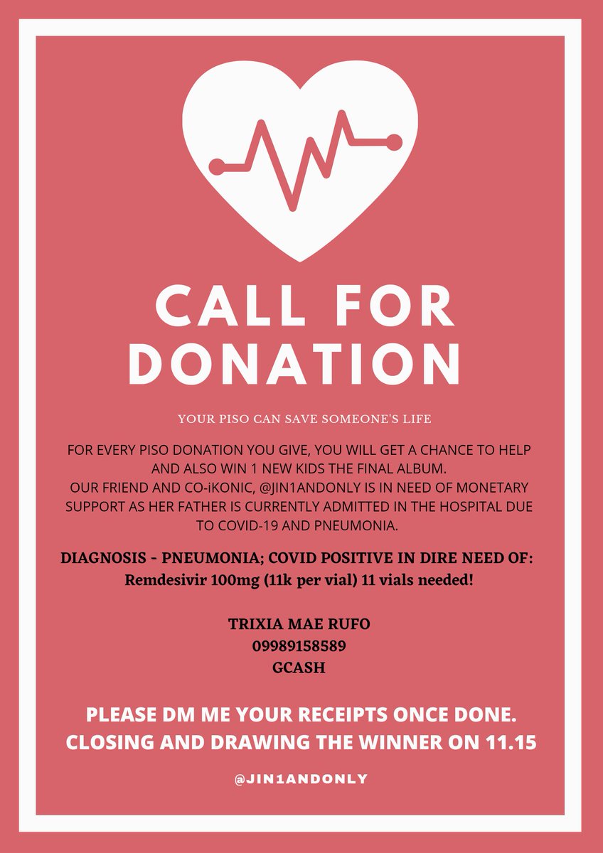  CALL FOR DONATION  — Our friend & our co-iKONIC is in need of help. OUR iKONIC FRONTLINER NEEDS HELP! I'm doing a piso raffle drive to help her raise funds for her father who is currently admitted in the hospital. ANY AMOUNT WILL DO! 1PHP = 1 ENTRY  @Jin1andonly
