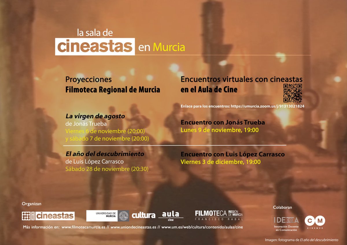 El Aula de Cine de <a href="/culturaum/">Culturaum</a>  reabre la Sala de Cineastas <a href="/unioncineastas/">Unión de Cineastas</a> con proyecciones en <a href="/FilmotecaMurcia/">Filmoteca Región de Murcia</a> y encuentros virtuales.