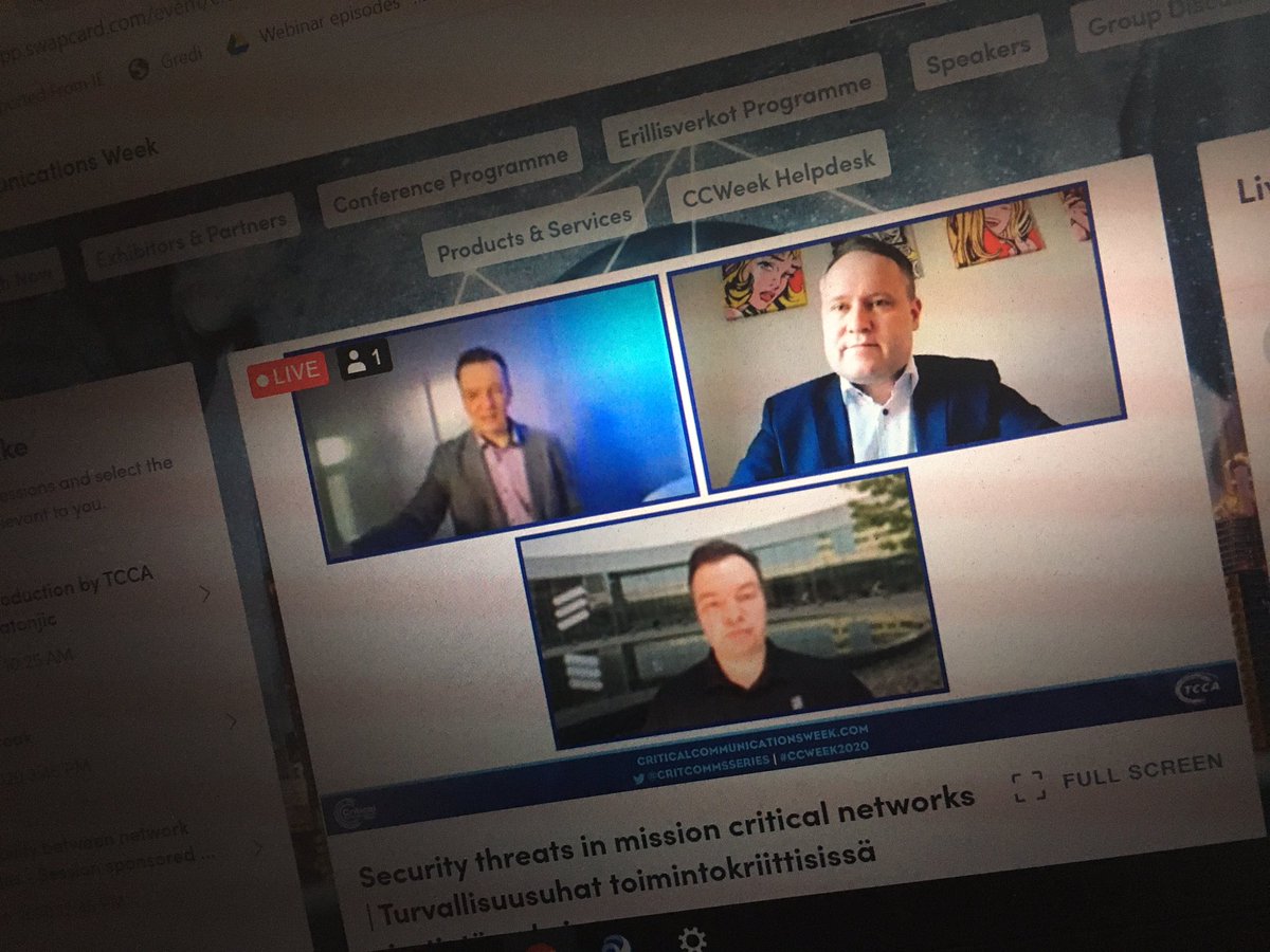 lkpaivi's tweet photo. Loistavaa että live Q&A-sessiot toimii näin hyvin Erven asiakaspäivässä - hyvä lisä paneeleille ja esityksille 👍 Tässä puhutaan mm. evoluutiosta ja yhteisestä tilannekuvasta.Ensi viikosta alk. nämä kaikki loistavat esitykset katsottavissa äänitteinä.#turvallisuus2020 #CCWeek2020 https://t.co/ndYlntGH2z