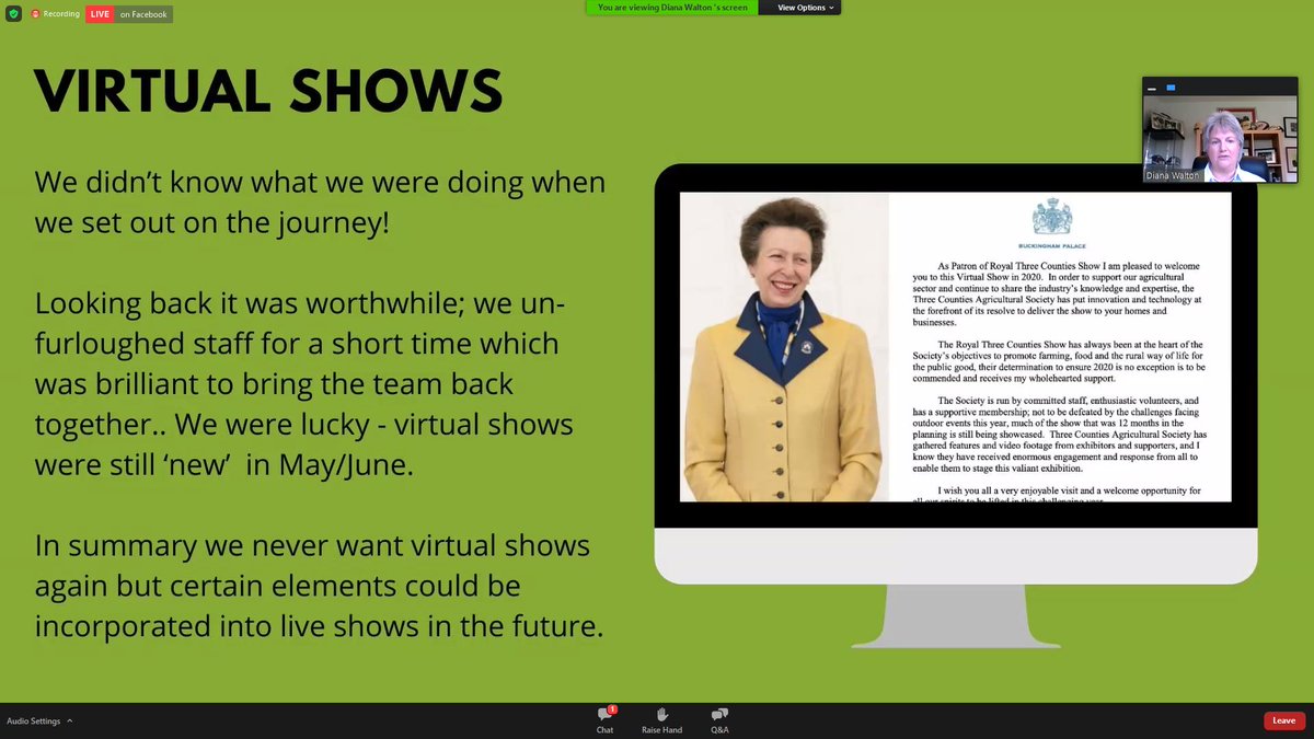 SupershowP's tweet photo. Diana Walton of @3countiesshows sees huge benefit of video for shows at @ASAOshows Virtual Conference. They found that perceptions of events means messaging is very important, shows must rethinking their even. Great facts - Watch live now on https://t.co/6BPATxtSrp https://t.co/kB6q6My1wW