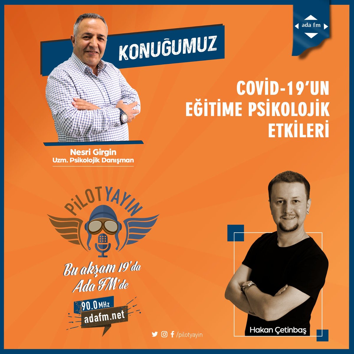 AdapazariRAM's tweet photo. Kurumumuzun salgın döneminde yaptığı araştırma ve çalışmalarla ilgili konuları konuşmak ayrıca Covid-19' un Eğitime Psikolojik Etkilerini değerlendirmek üzere kurum yöneticimiz @nsrgirgin #adafm' de @pilotyayin' a konuk olacaktır. Bu akşam saat 19.00' da bekliyoruz. https://t.co/NKca7CTlVv