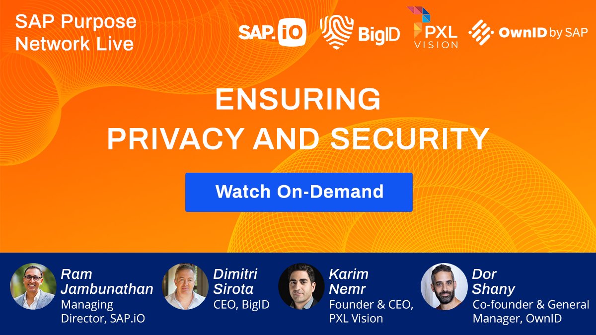 bigidsecure's tweet image. We joined the #SAPPurposeNetwork to discuss how to ensure #Privacy &amp;amp; #Security with experts from @sap_iO and @PXL_Vision. Watch on demand &amp;gt;&amp;gt; bigid.co/3hWXwie #DataProtection #PrivacyMatters #DataDriven #DataStrategy
