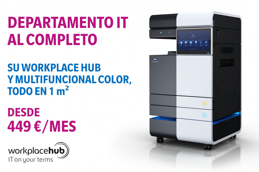 KonicaMinoltaES's tweet photo. #WorkplaceHub: tu departamento IT al completo en 1 m² desde 449 €/mes. Tu empresa tendrá inmediatamente infraestructura hardware, software y una infinidad de servicios IT. El precio incluye además #Multifuncional Color. No esperes más e infórmate → https://t.co/Ovhxb8IXZX https://t.co/uGmoPHjgQ4