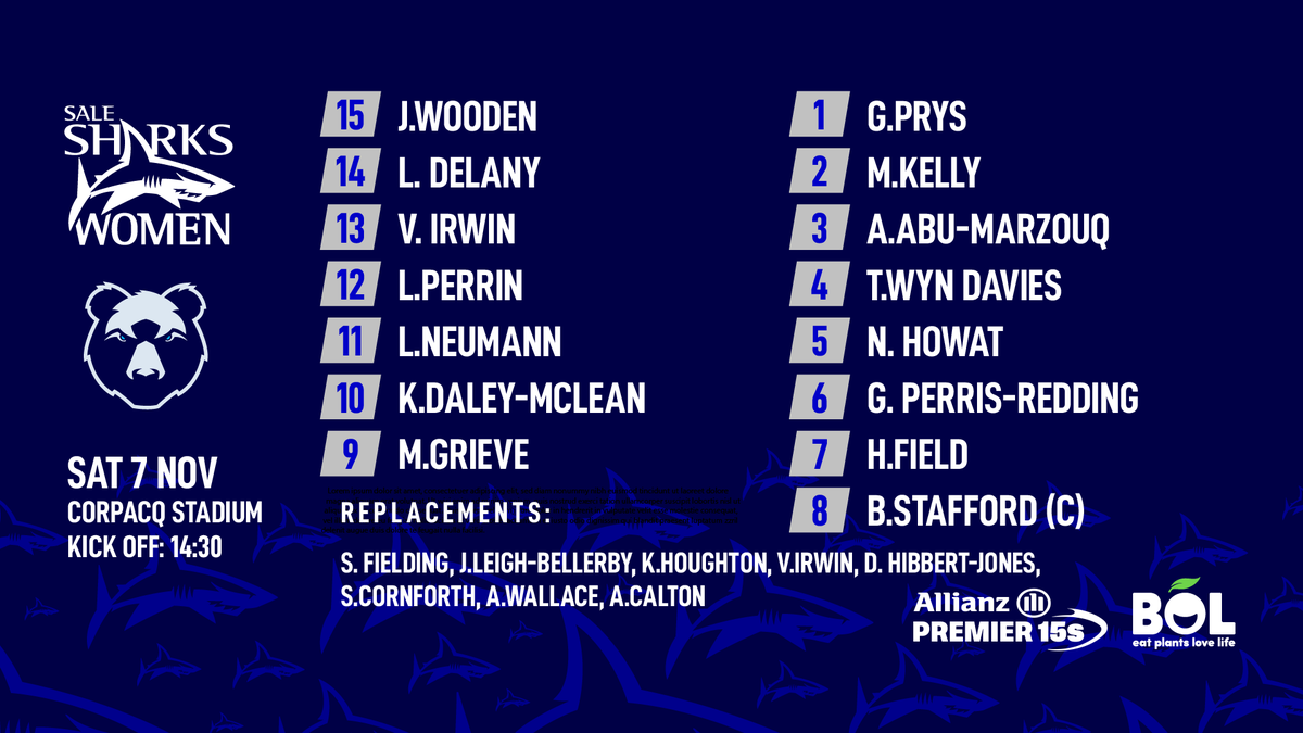 SaleSharksWomen's tweet photo. Our team has been named for tomorrow's fixture against @BristolBearsW 👀💪

Catch the game streaming on @SaleSharksRugby's Twitter and Facebook at 2:30‼️

Read more 👇

https://t.co/0klJ0yacSD https://t.co/fqvubSPvGm