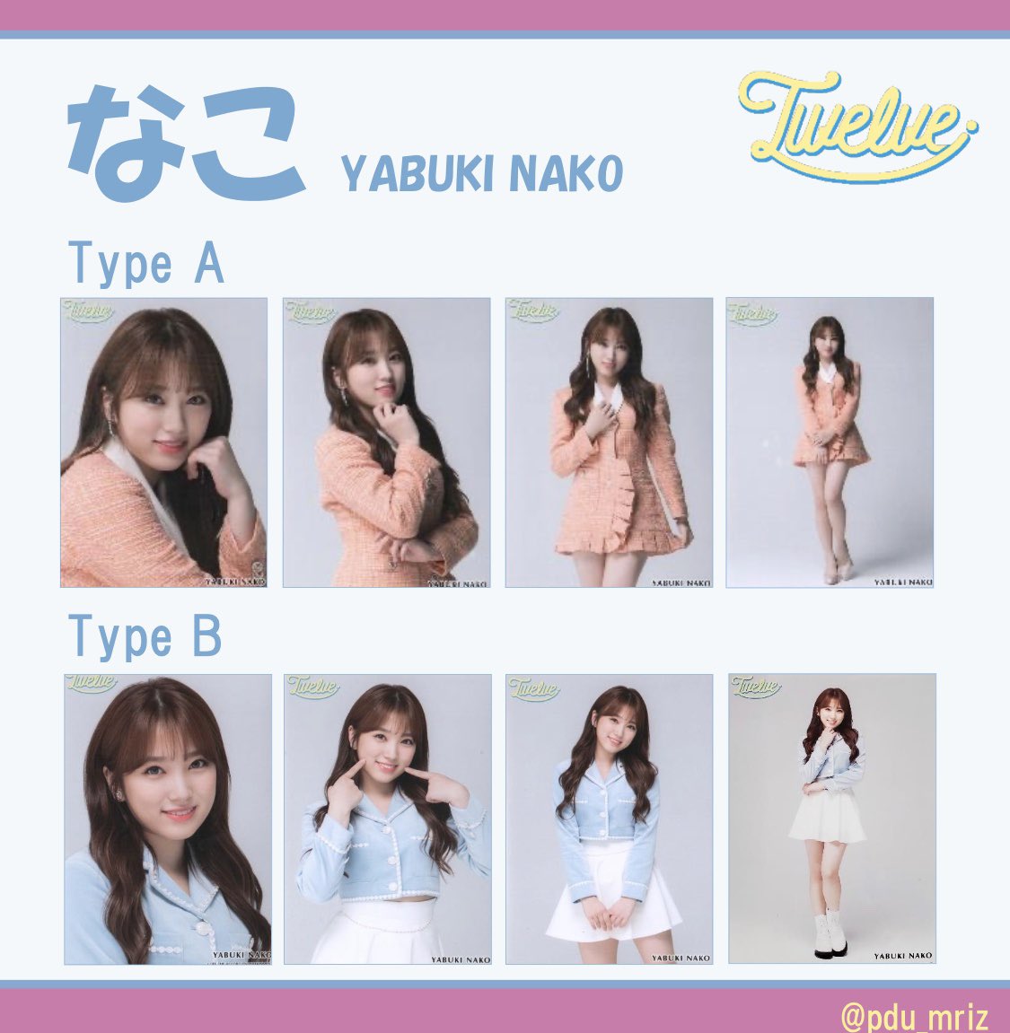 pdu_mriz's tweet photo. IZ*ONE 生写真 一覧
Twelve リリイベ🍭

Type A , Type B ver
チェヨン 、チェウォン、ミンジュ、なこ🍬

保存or使用の際はRTよろしくお願いします🙇🏻‍♀️

#izone #izone生写真 #izone交換 https://t.co/ZYONfrYY51