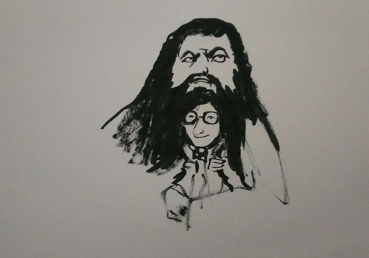 「ハリーポッターとハグリッドの髭遊び 」|実寸法師（十筆斎）のイラスト