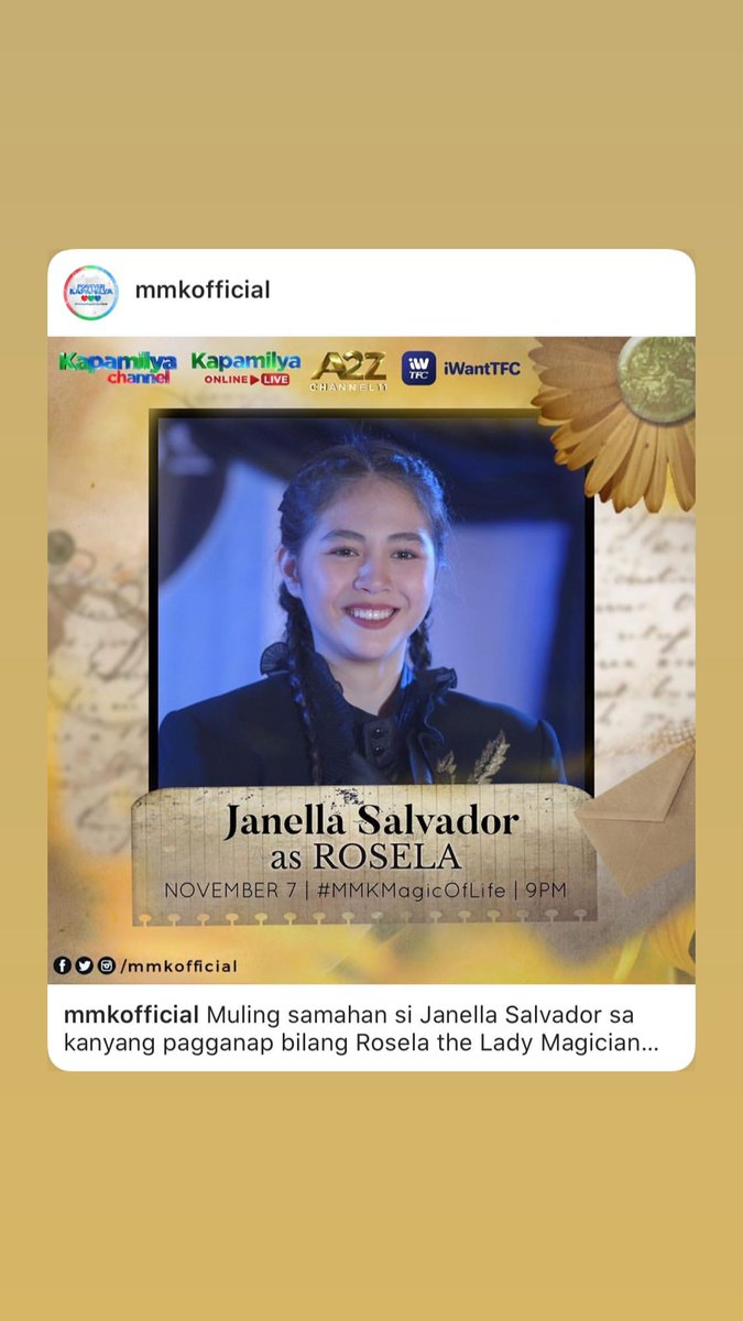 ShineJANELLA's tweet photo. IGS of update of @superjanellaโฃ๏ธ #BestOfMMK
Watch #MMKMagicOfLife tomorrow SATURDAY at 8:45PM on the following:
- A2Z Channel 11
- Kapamilya Channel
- Kapamilya Online
- iWant TFC https://t.co/l6UDHUdTZB