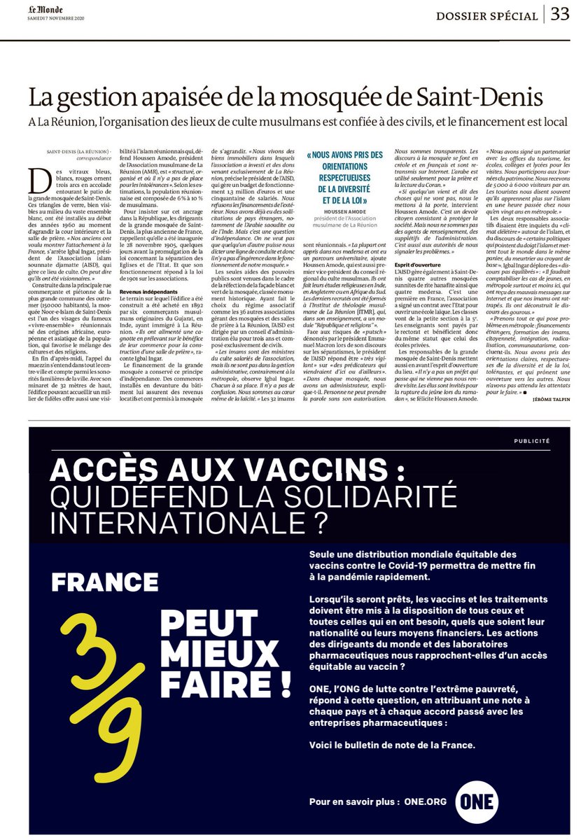 ONE_Fr's tweet photo. 👀 Aperçue dans @lemondefr aujourd'hui : la note de la France à notre Test d'accès au vaccin. @EmmanuelMacron, la 🇫🇷 peut mieux faire en matière d'accès équitable au futur vaccin #COVID19 !

Pour en savoir plus, découvrez notre Test ➡️ https://t.co/FsFA3uJFeU https://t.co/TFfiLm3X0U