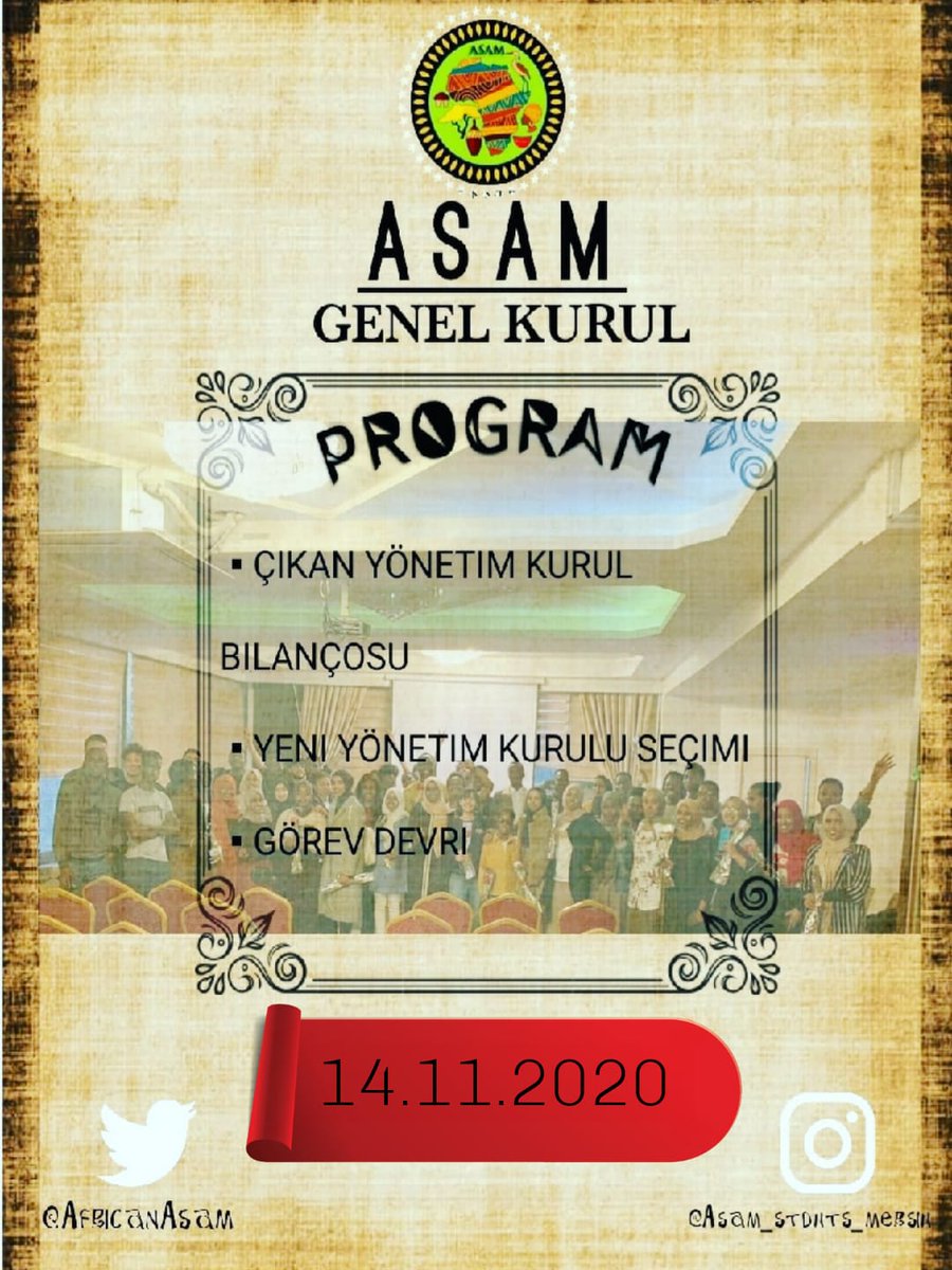 2020-2021 ASAM GENEL KURULU &amp; YENI YÖNETIM KURULU SEÇIMI.
Tarih: Cumartesi, 14.11.2020
Yer: Mersin

Tüm adaylara başarılar dileriz 💪
#ASAM #election #Mersin