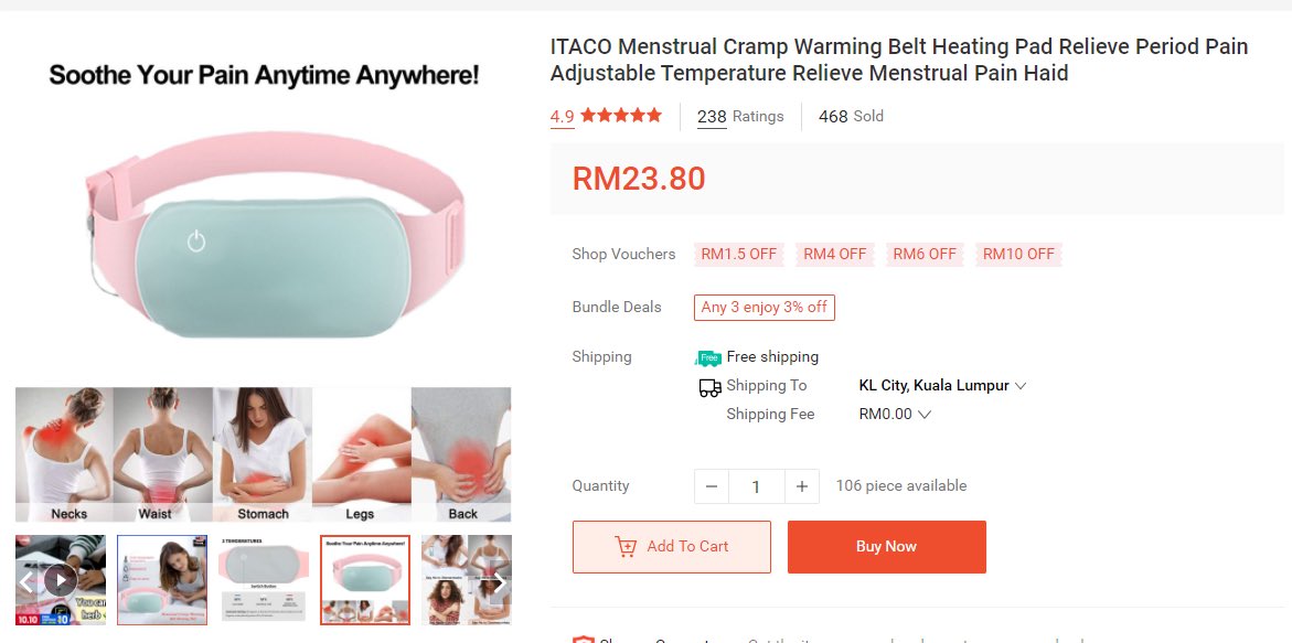 Menstrual Cramp Warming Belt Heating Pad with Adjustable Temperature https://shopee.com.my/ITACO-Menstrual-Cramp-Warming-Belt-Heating-Pad-Relieve-Period-Pain-Adjustable-Temperature-Relieve-Menstrual-Pain-Haid-i.132963009.7611040621Yang ni pun best because boleh letak depend on the location your cramp and tidur! Most likely dia akan stay je sebab siap ada belt & kita boleh control the temp based on our preference