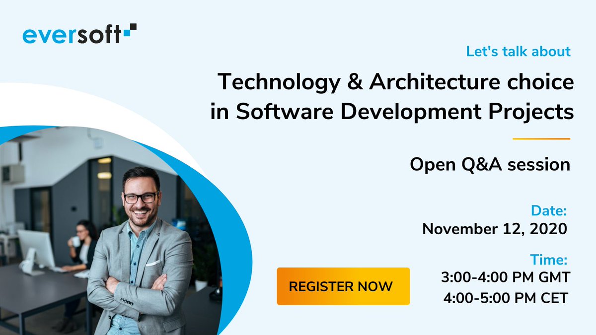 EversoftPoland's tweet photo. ❕Let's talk about Technology and Architecture choice in software development projects!

Get the answers you need from our Software Project Experts in our open Q&amp;A sessions.

Register: https://t.co/eWlqYjVIbE https://t.co/MxGgMKrdPV