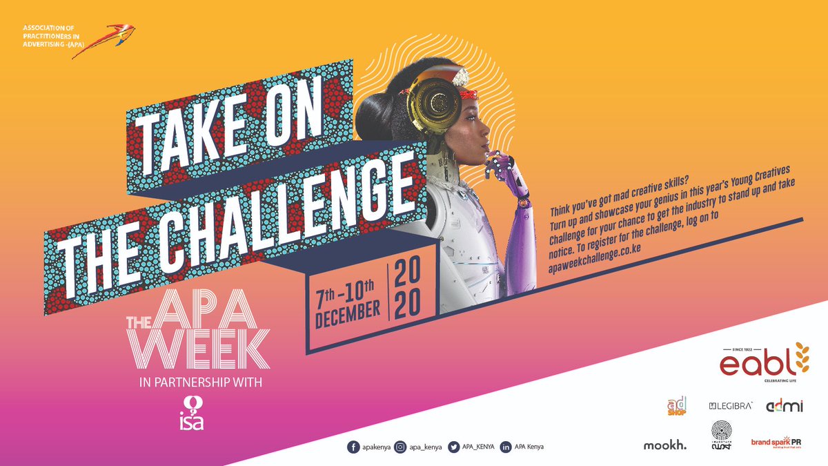 KenyaApa's tweet photo. The Young Creatives Challenge 2020 is here! It is bigger &amp; better! Winning duo walk away with a cash prize of Kshs 100,000 &amp; 3 months paid internship and mentorship with EABL "!Click The Link Below For More Details &amp; How To Apply! https://t.co/v7v22RUih5
 #fridayvibes #ISA #APA https://t.co/GIyjIfMydI