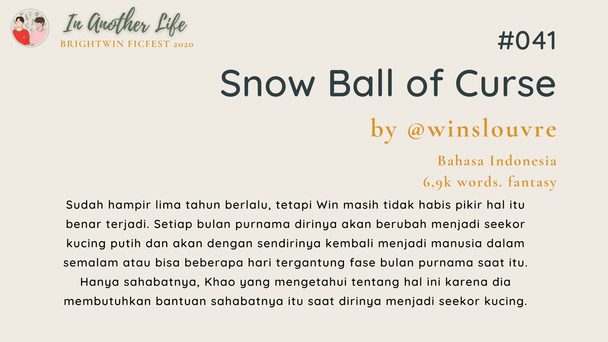 bwficfest's tweet photo. #041: Snow Ball of Curse
by @winslouvre
๐https://t.co/GBSTNBaSlJ
Bahasa Indonesia
6,9k words. fantasy
#BWInAnotherLife https://t.co/QaV8fVxNkj