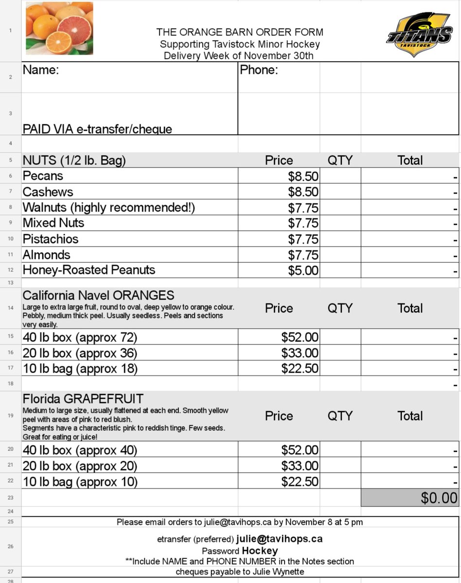 JulieWynette's tweet image. Taking order for Florida Oranges, Grapefruit and Nuts until Sunday at 5.  Let me know if you need anything.  *fundraiser for Tavistock Minor Hockey 🍊🍊🍊🍊🍊🍊🍊🍊🍊🍊🍊🍊🍊