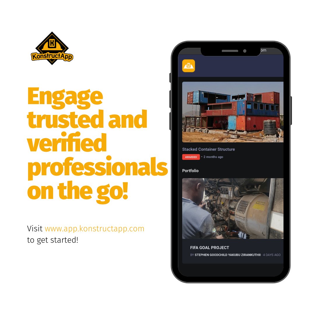 KonstructApp's tweet photo. Looking to hire trusted and verified construction service providers on the go? Visit https://t.co/bJPdg3wrQ7 to get started! π§πΎβπ
#KonstructApp
#KonstructCommunity
#ConstructionLife https://t.co/7oWf1367tT