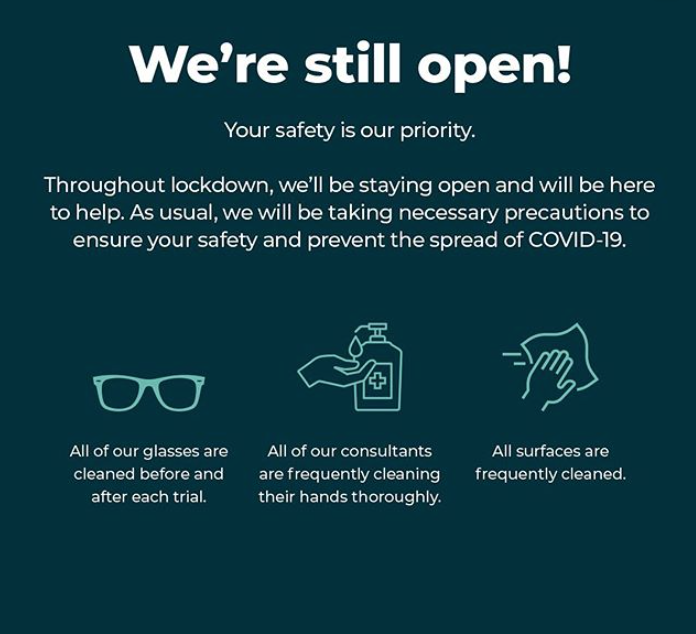TunsgateQuarter's tweet photo. 👓 Throughout the second lockdown, @DavidClulow @TunsgateQuarter will be staying open and will be here to help.  For more information, please visit their website. 

#davidclulow #isupportguildford #staysafe #guildford #opticians https://t.co/oYxrHlbL0Y