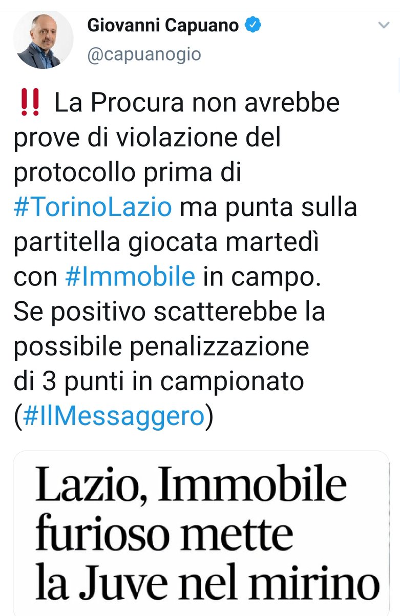 Alex_Piace's tweet photo. Un impaziale, e non tifoso della Maggica,Matteo #Pinci su Repubblica chiede almeno un punto di penalizzazione e parla del laboratorio di Avellino non di medicina ma di Fideiussioni. Il mattiniero #Capuano gli fa eco dando voce al Messaggero che dice meno 3 punti
#Lazio #Tamponi https://t.co/24YVMPA1XN